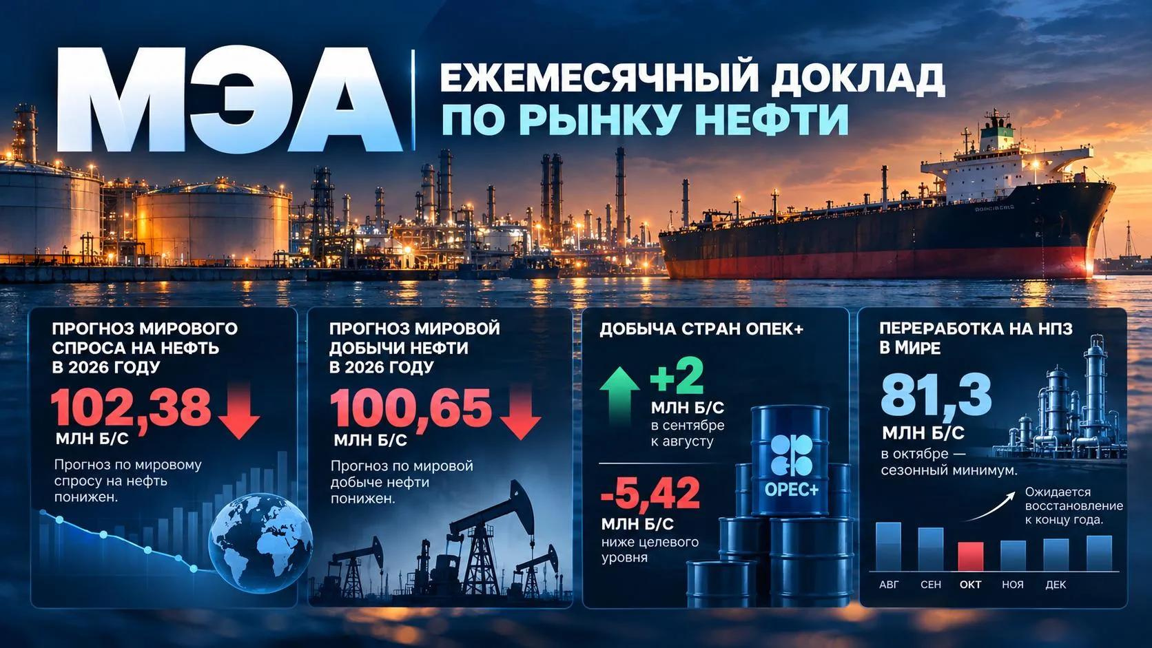 🌎🛢Отчет: ежемесячный доклад МЭА по рынку нефти
