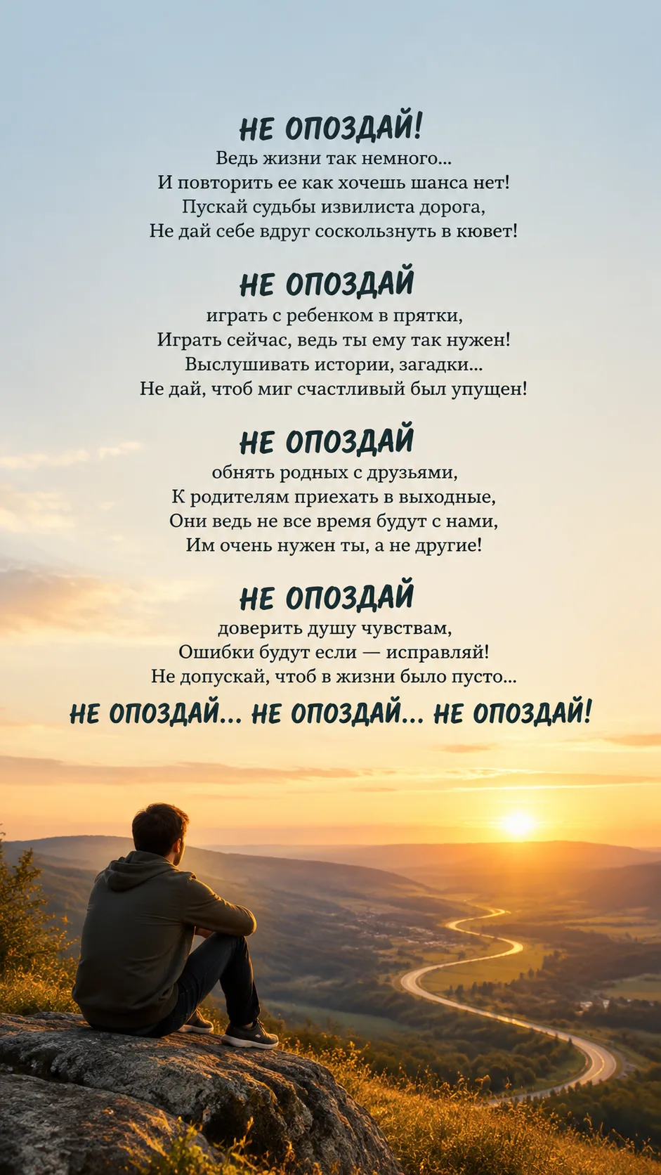 НЕ ОПОЗДАЙ! Ведь жизни так немного…