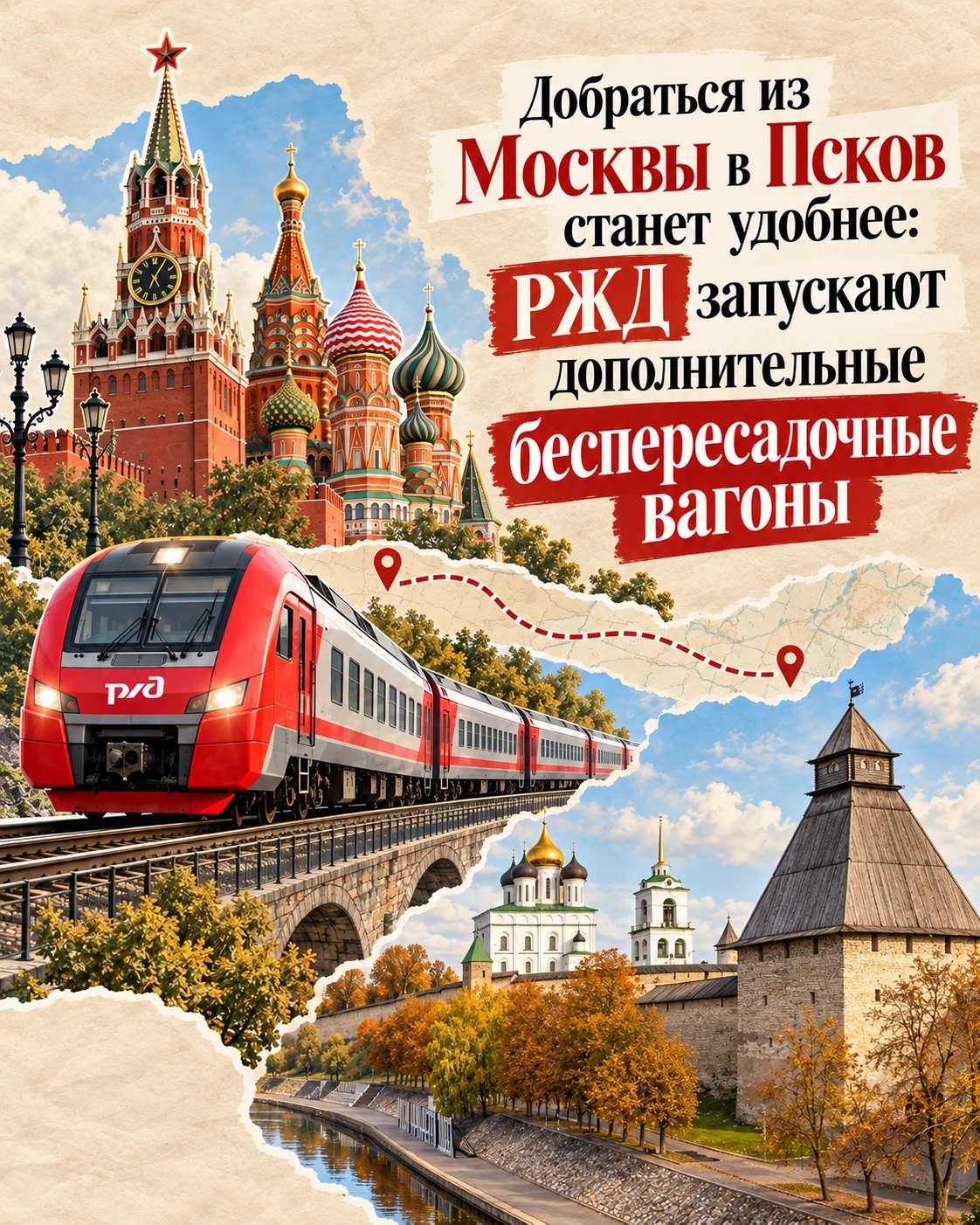 🚂 Добираться из Москвы в Псков станет удобнее: РЖД запускают дополнительные беспересад...