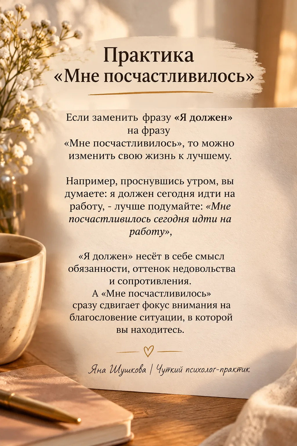 Практика «Мне посчастливилось» помогает заменить привычное «я должен» на более доброжел...