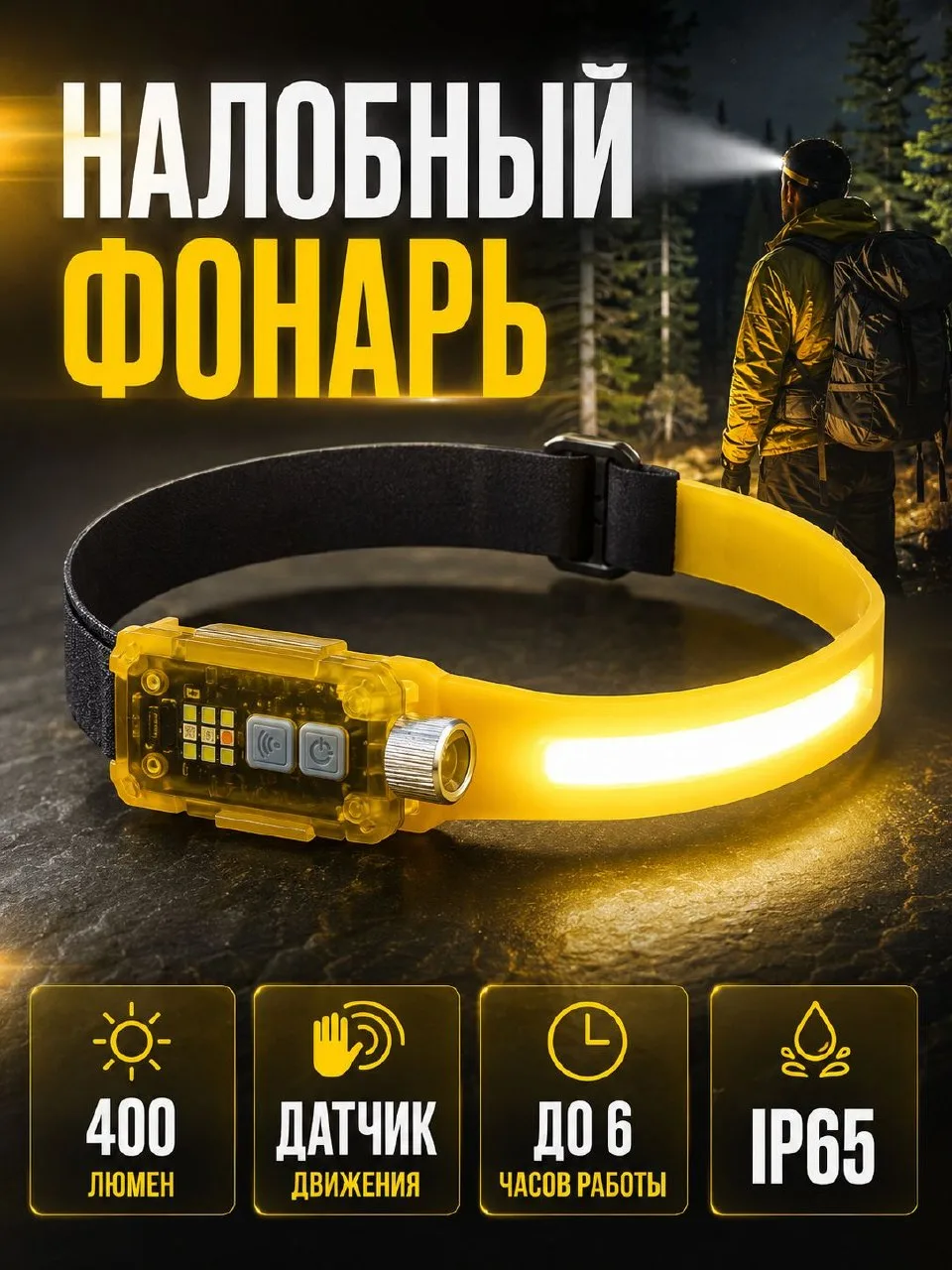 🟠 Аккумуляторный налобный фонарь