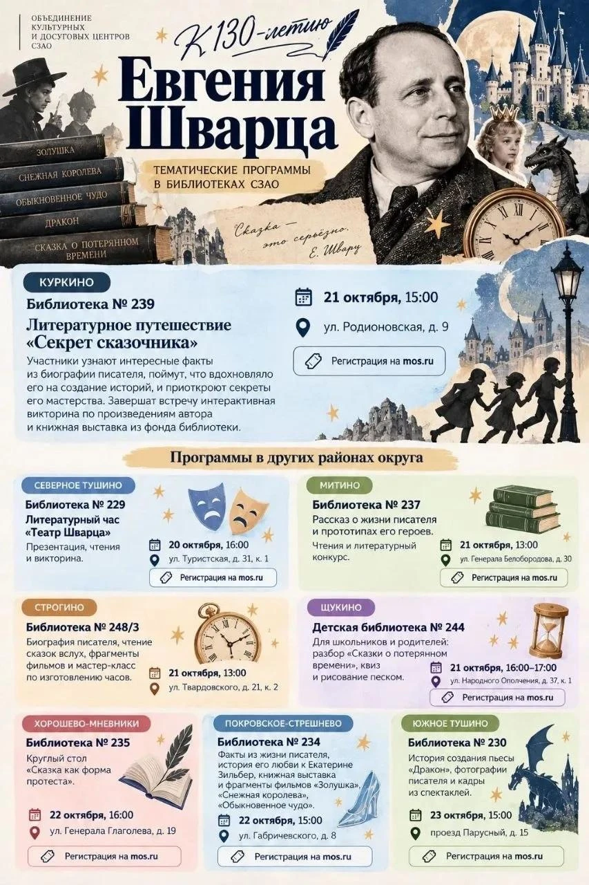 В Щукино отметят 130-летие Евгения Шварца