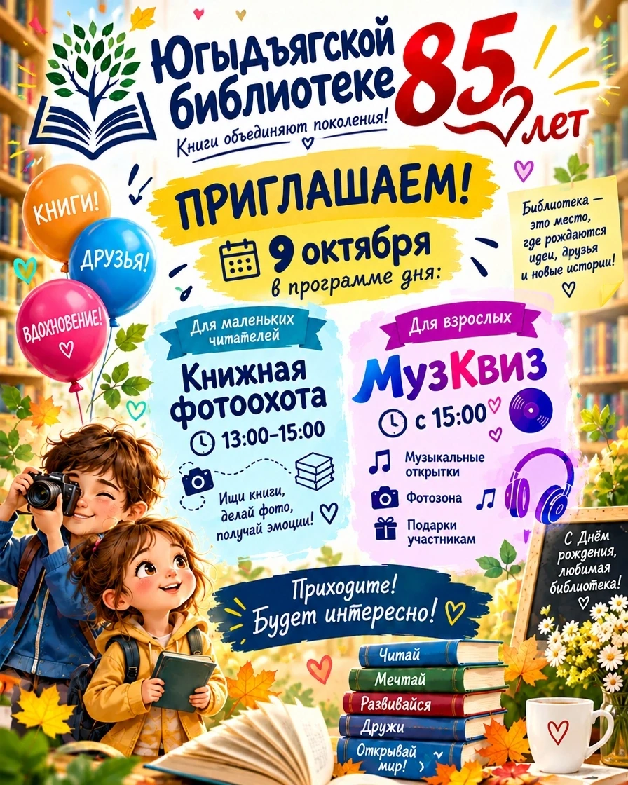 ЮГЫДЪЯГСКАЯ БИБЛИОТЕКА отмечает 85‑летие! 🎈