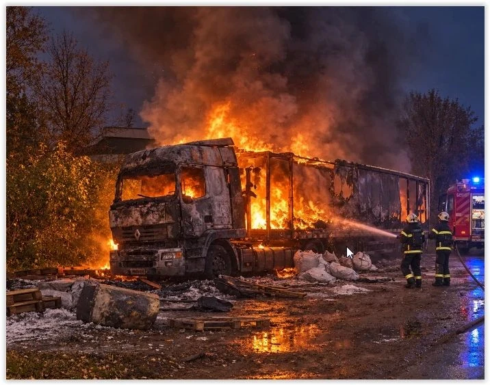 Фура с оксидом цинка загорелась ночью во Льве Толстом Липецкой области