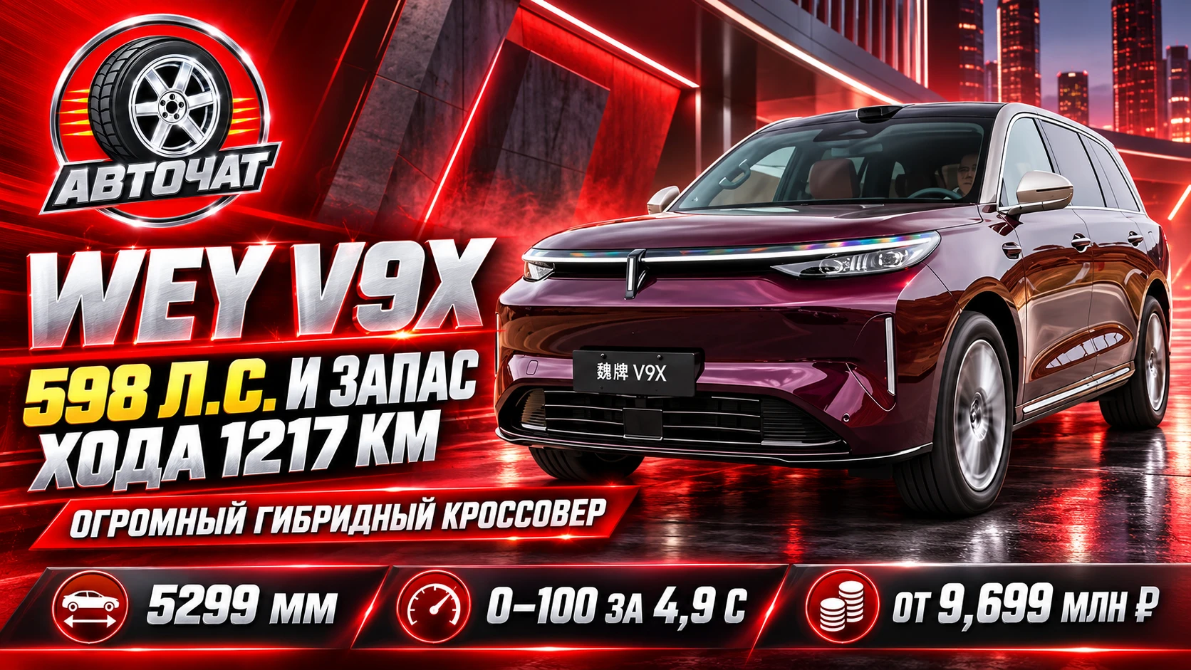 В России начались продажи огромного Wey V9X: 598 л.с. и запас хода 1217 км