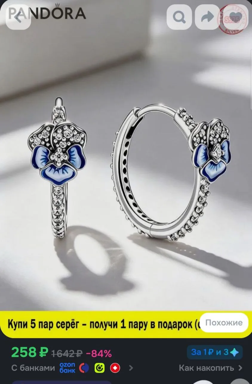 PANDORA Серьги кольца