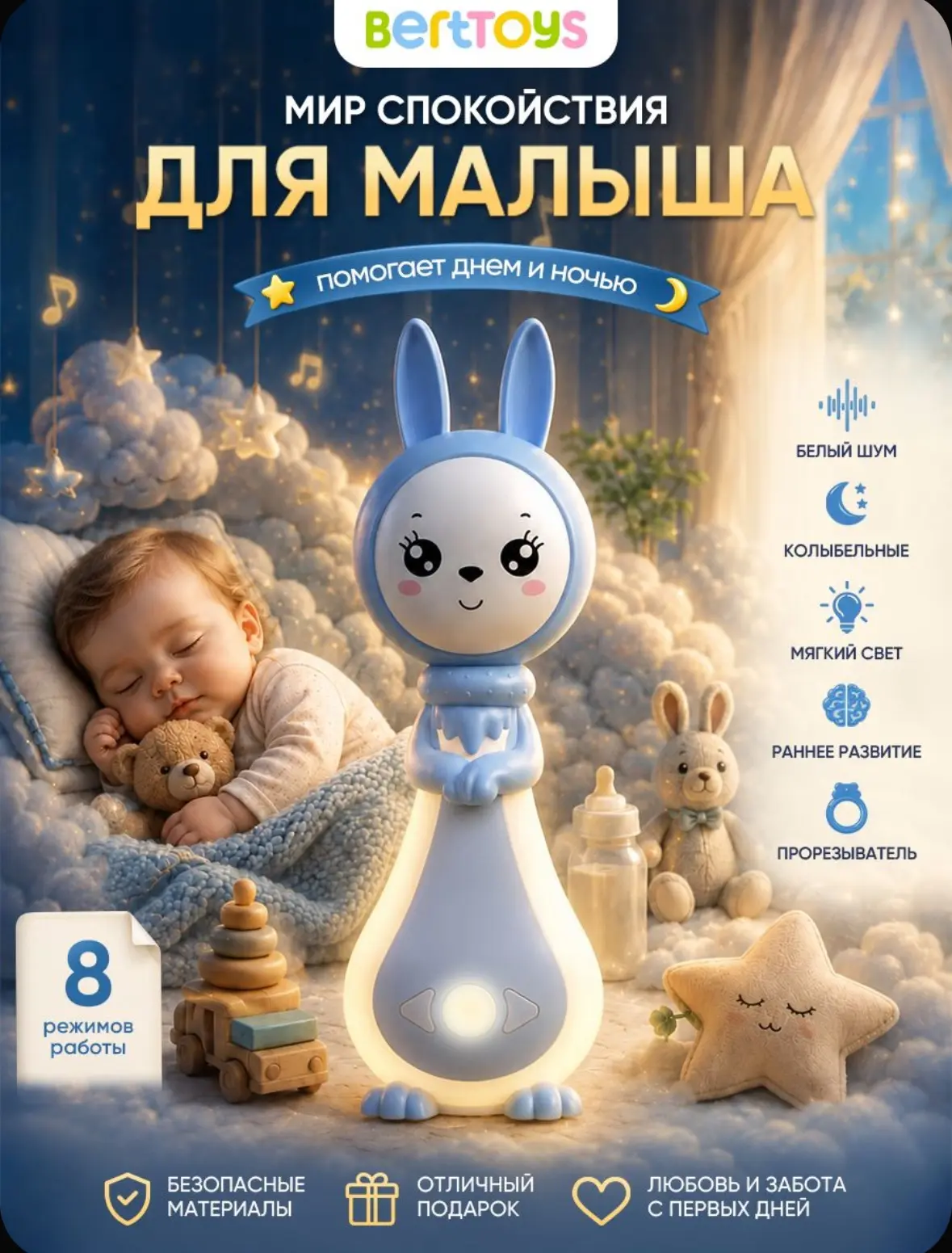 💙 Интерактивная игрушка для малышей ЗАЙЧИК НЯНЯ ГРЫЗУШКА