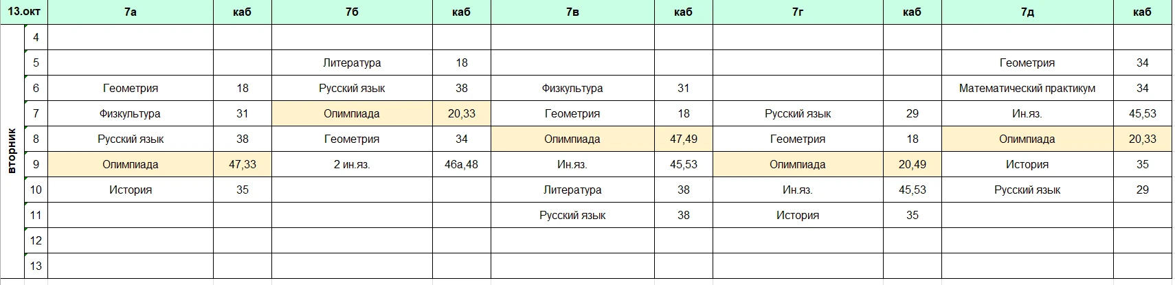 Изменения в расписании на вторник, 13 октября, классы 7-11. Классы 5-6 выше 👆