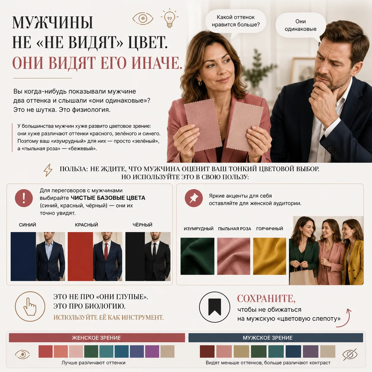 Мужчины не «не видят» цвет. Они видят его иначе. 👀
