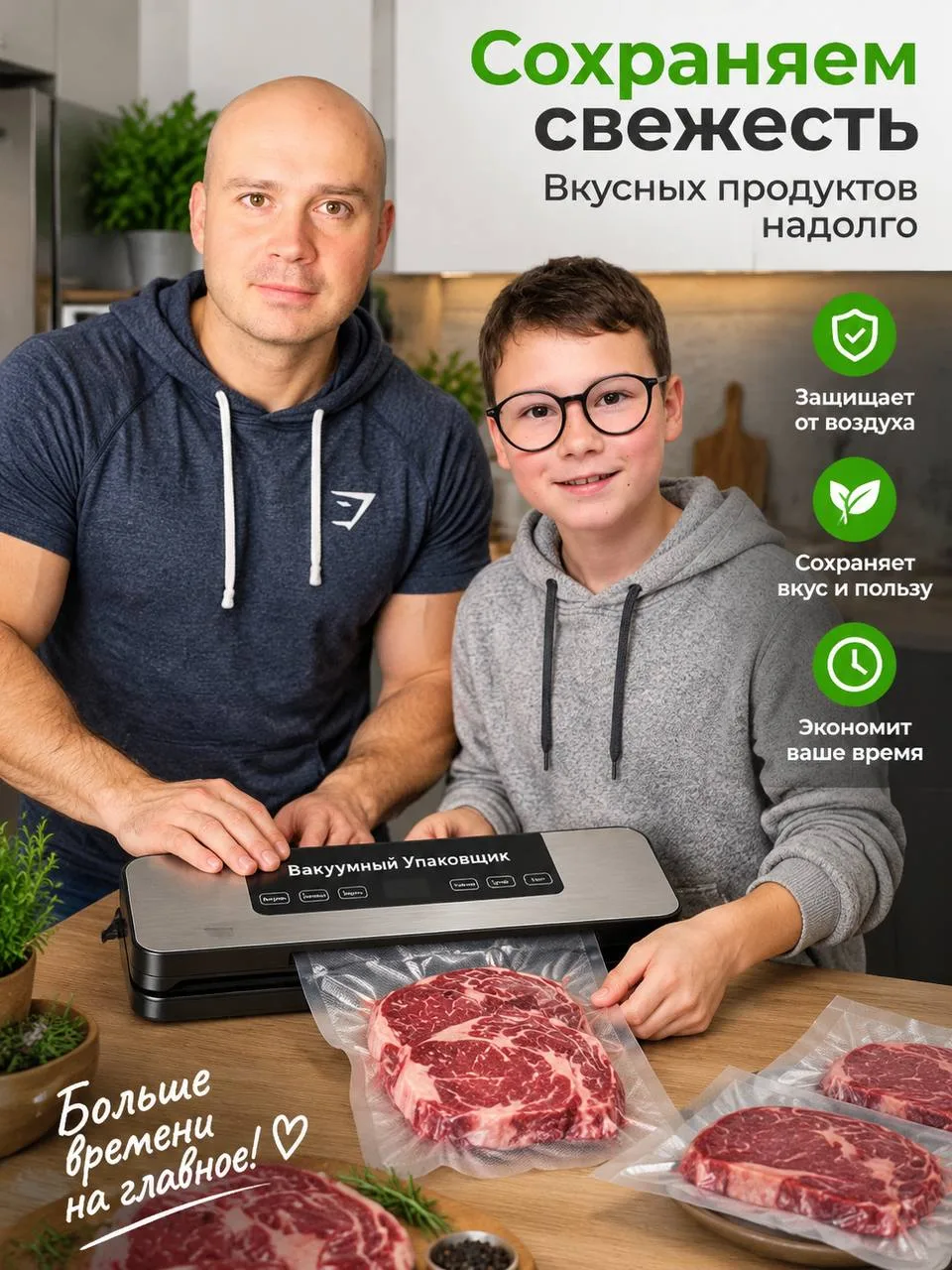 Вакууматор для продуктов с резаком и пакетами