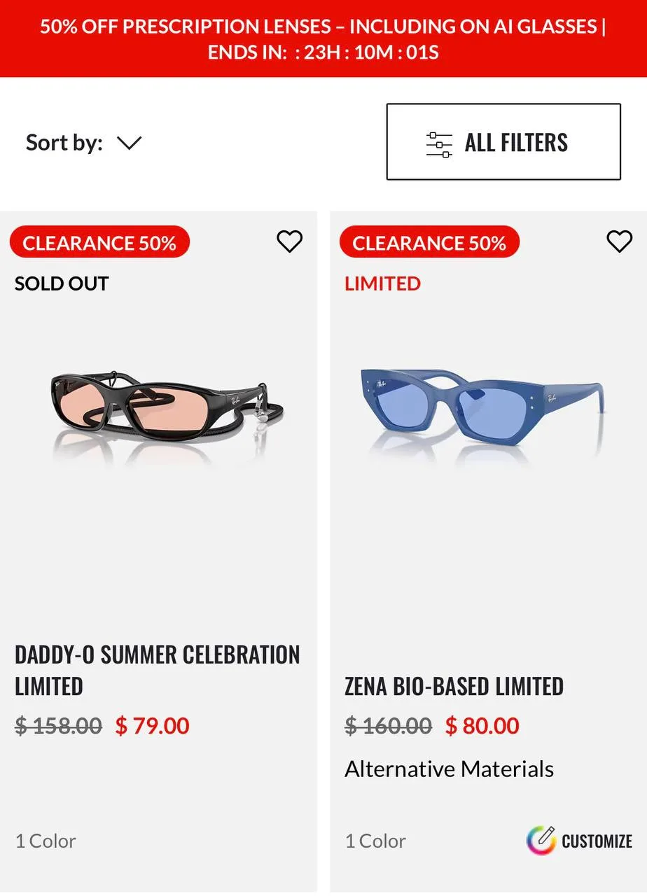 Последние часы скидок до -50% на официальном сайте ray-ban.com (США)