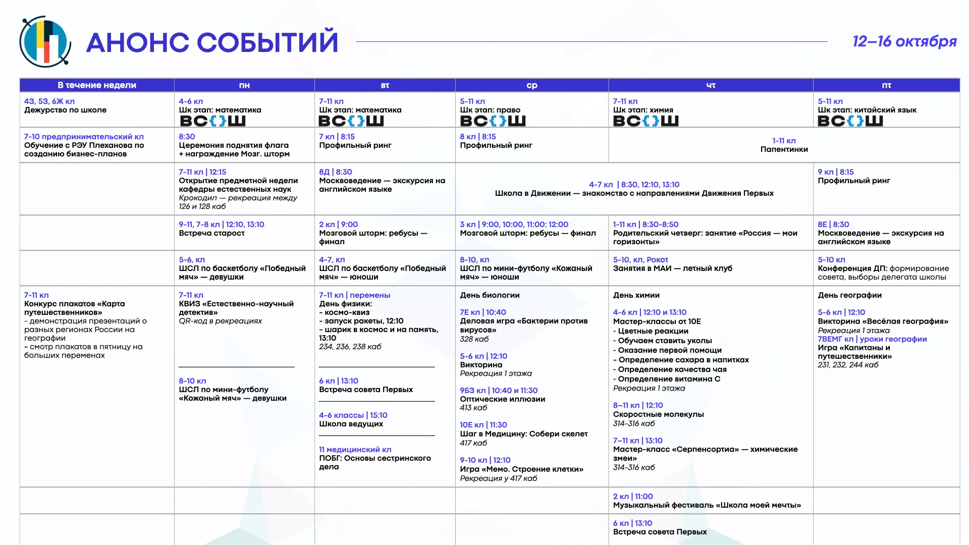 Анонс событий недели с 12 по 16 октября