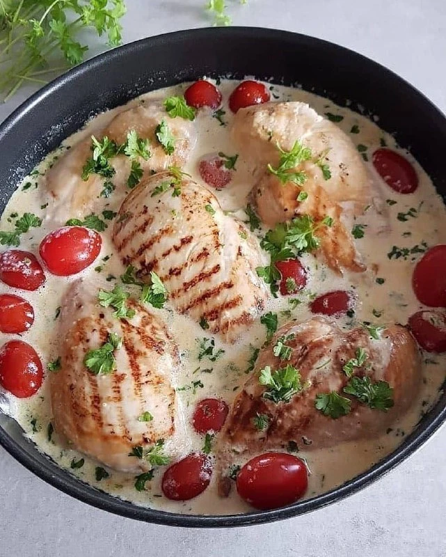 Куриная грудка в сливочном соусе с чесноком и петрушкой