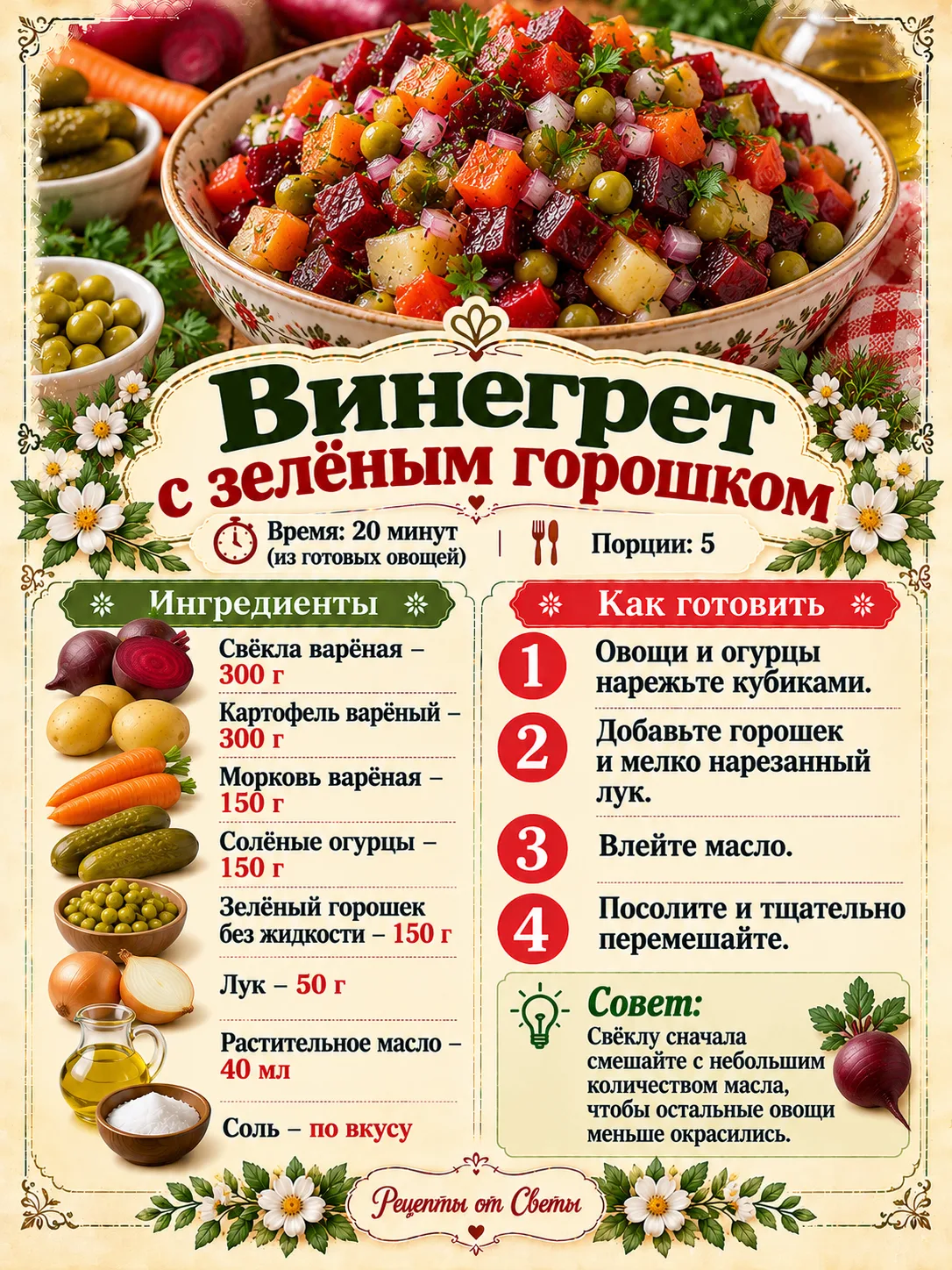 🥗 Винегрет с зелёным горошком, яркий, сочный и такой родной, что сразу хочется достать...