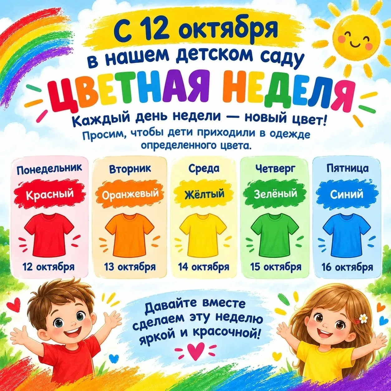 🌈 С 12 октября в нашем саду — Цветная неделя! 🌈