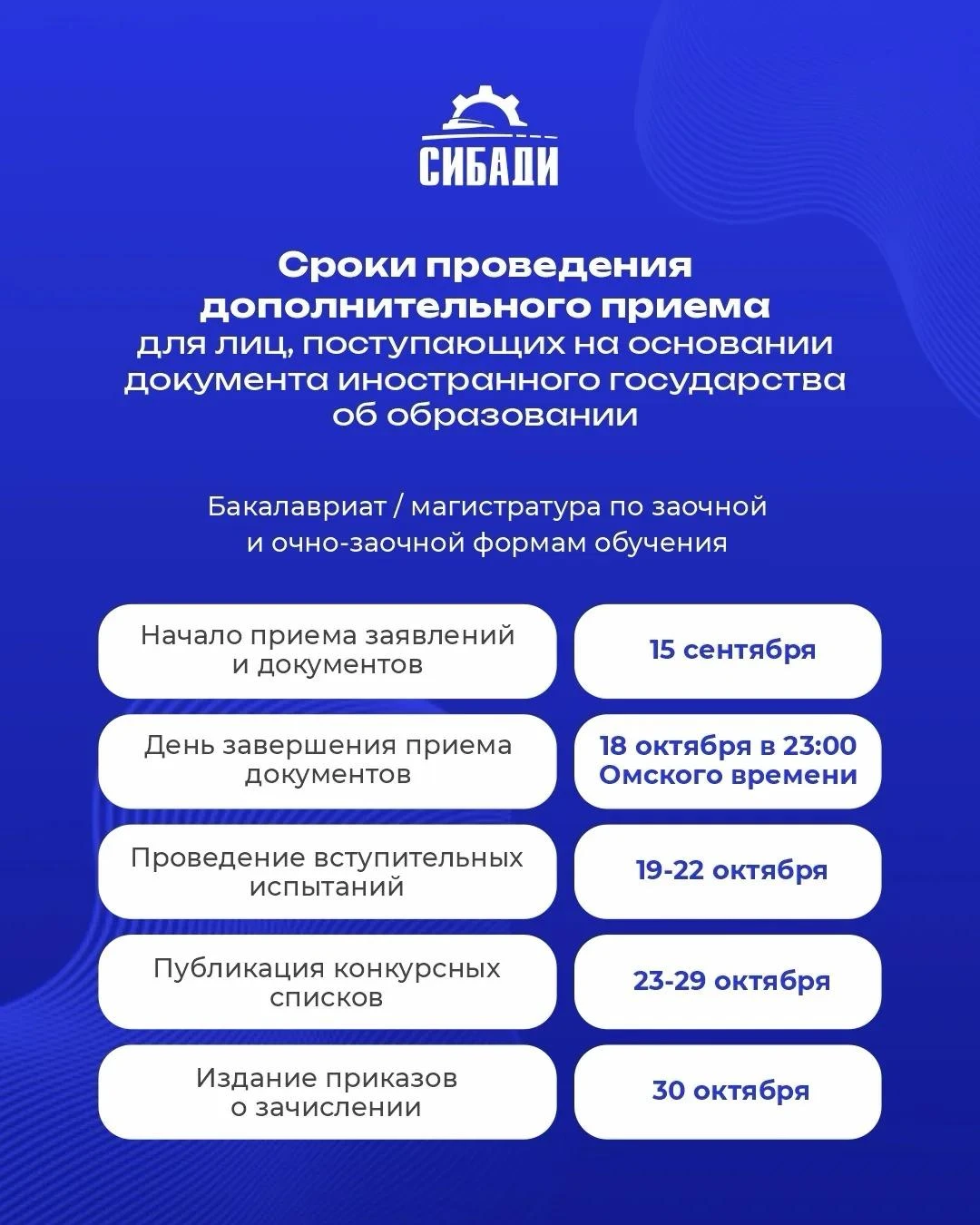 В СибАДИ продолжается дополнительный набор 📚