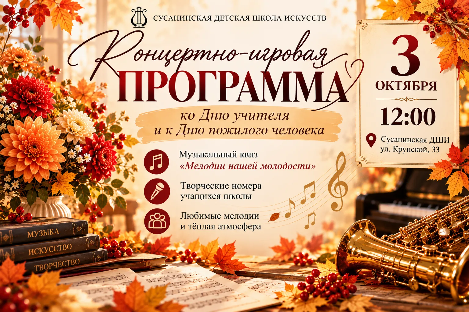🍂 Дорогие друзья, приглашаем вас на тёплую концертно-игровую программу, посвящённую Дн...