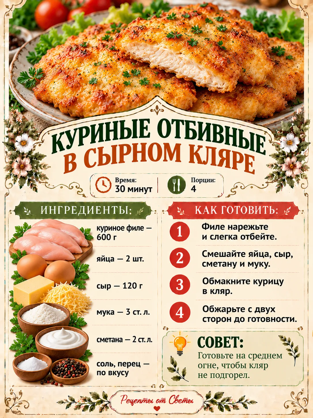🍗 Нежная курочка в румяном сырном кляре: придержите себе порцию, пока всё не разобрали!