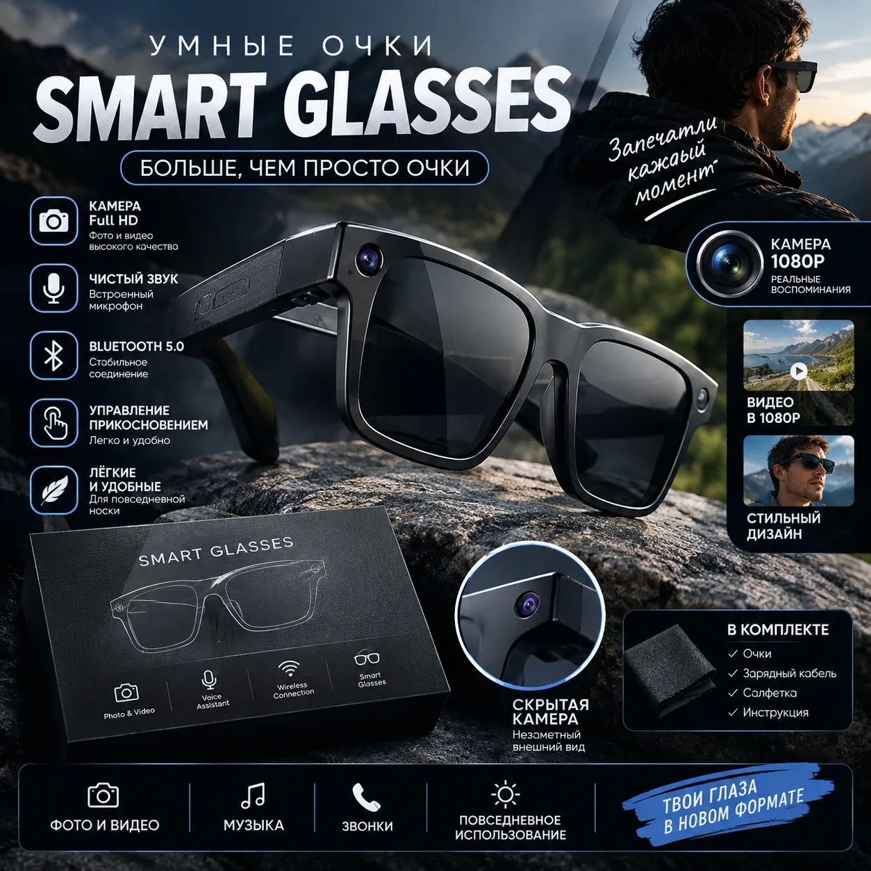 🕶️ Умные очки Smart Glasses с камерой