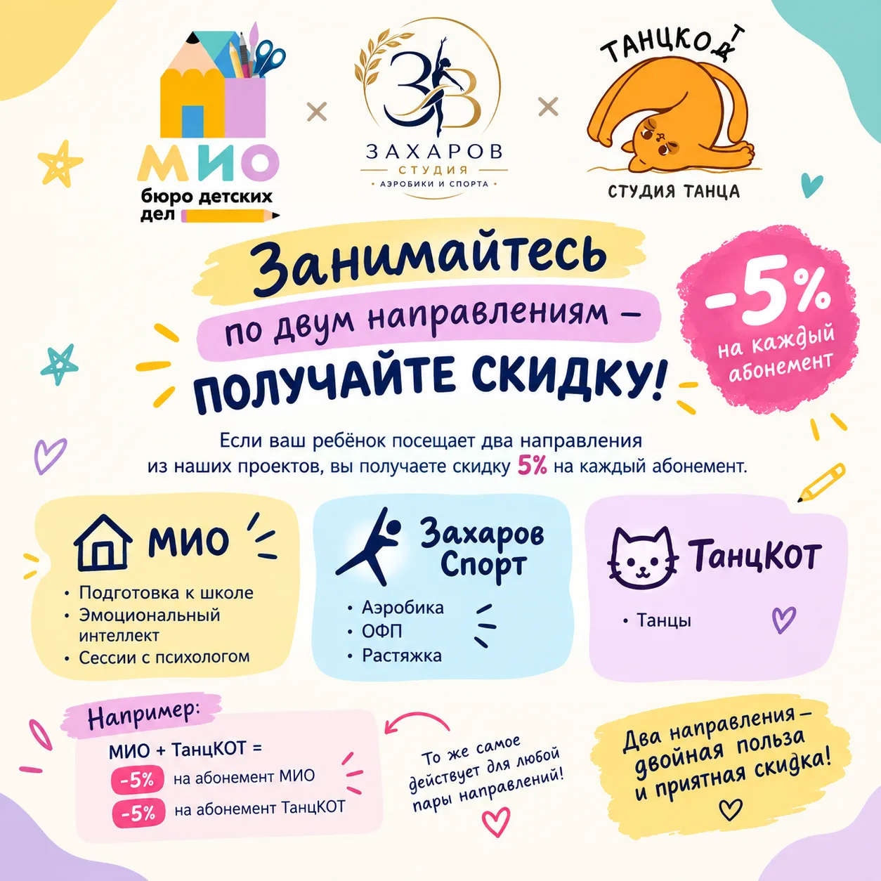 🎁 Занимайтесь по двум направлениям — получайте скидку!