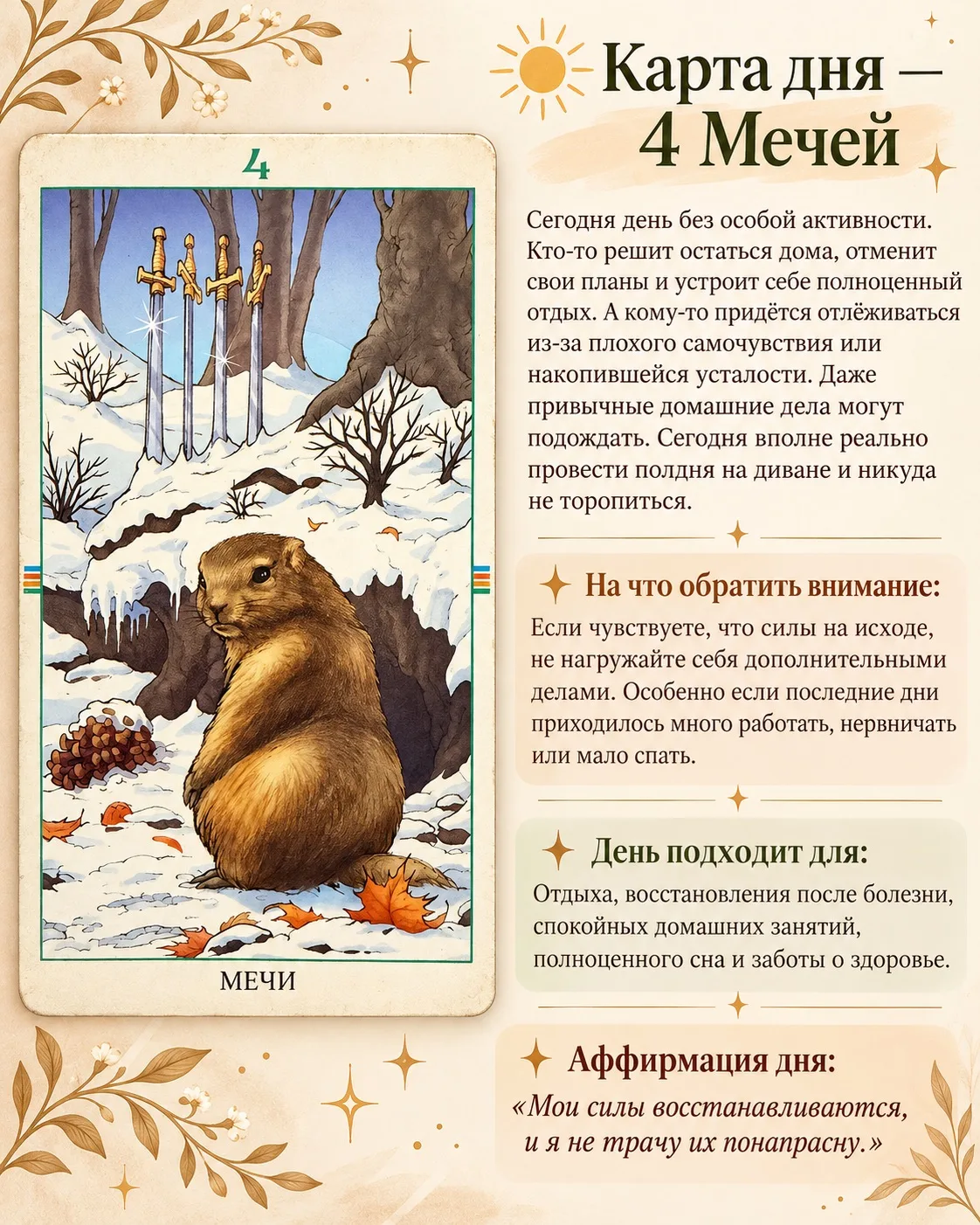 ☀️ Карта дня — 4 Мечей