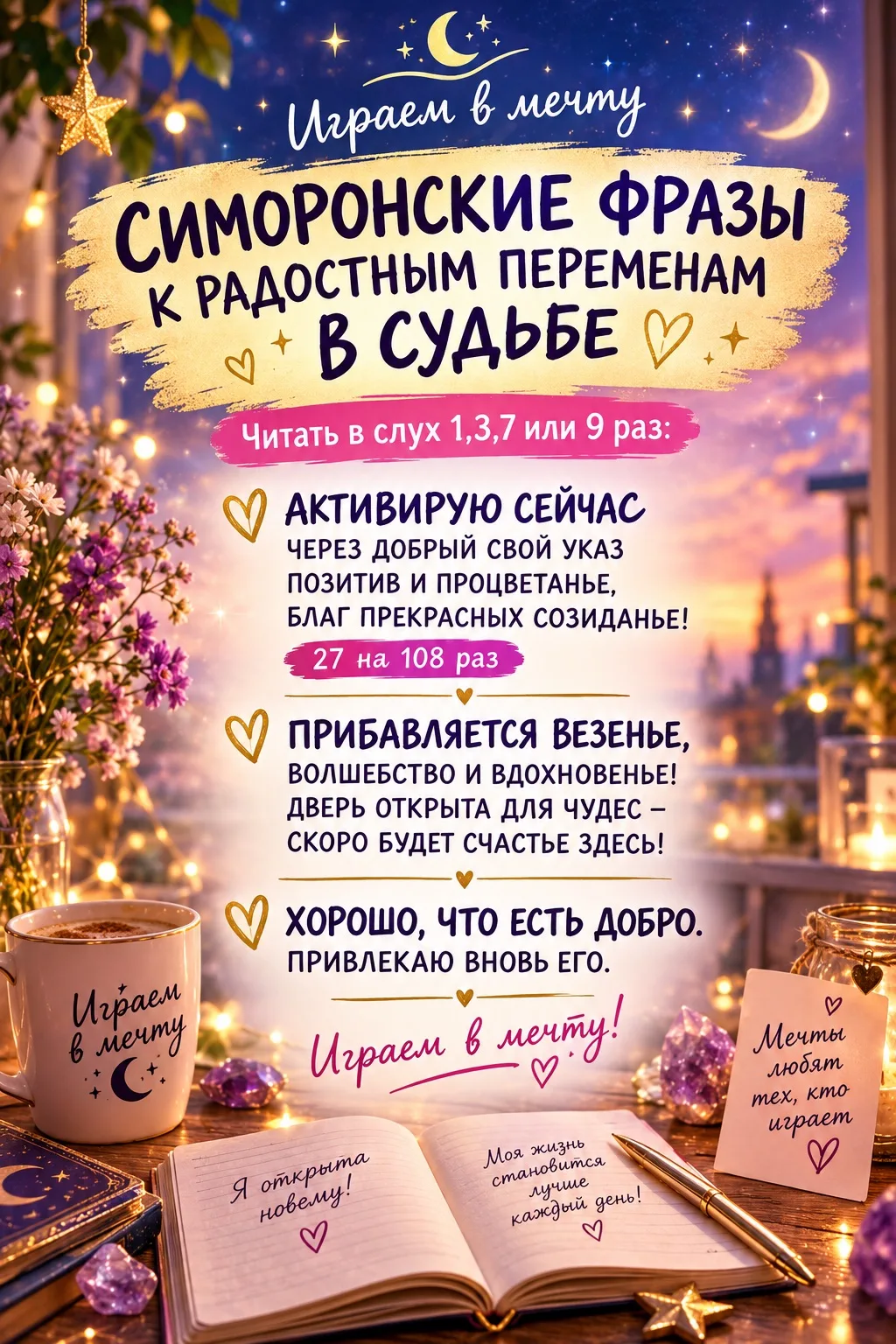 Ловите волшебную шпаргалку с симоронскими фразами на удачу! 🌙