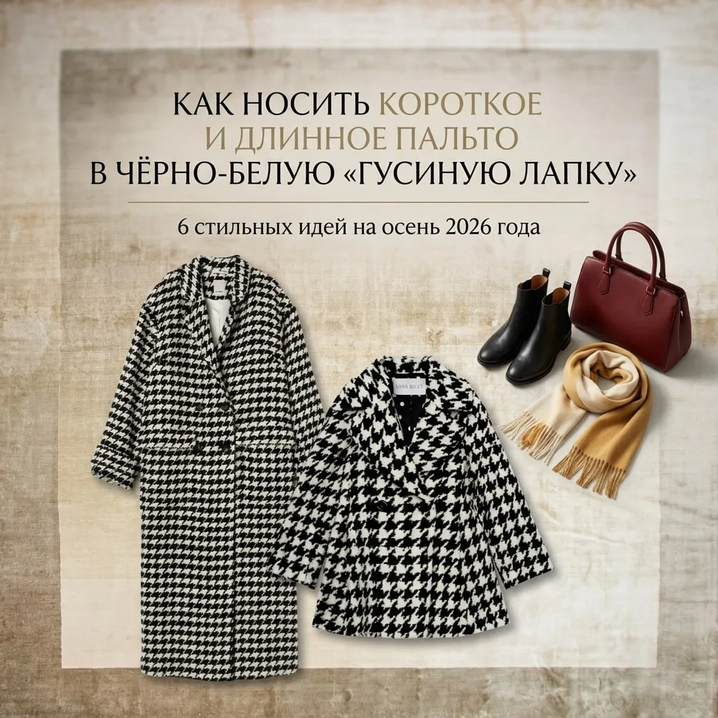 Как и с чем прямо сейчас носить короткое и длинное пальто в чёрно-белую «гусиную лапку»...