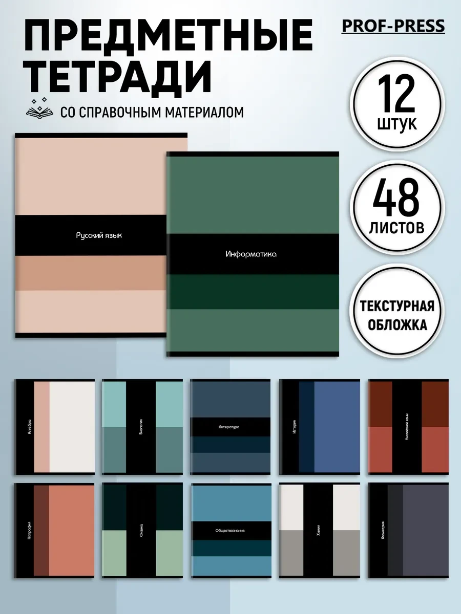 ⚡️ Тетради предметные 12 штук 48 листов, Prof-Press