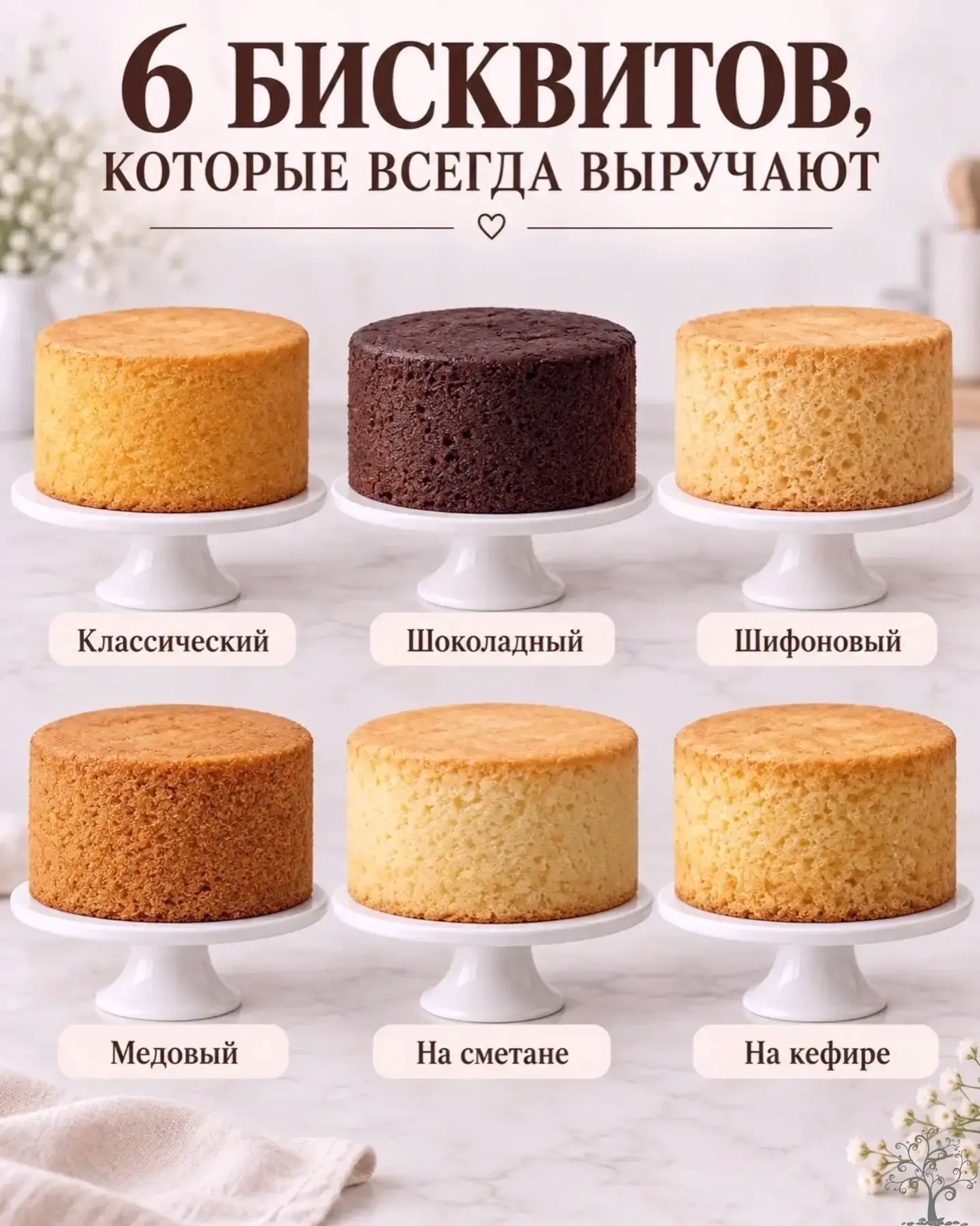 Не каждый высокий бисквит получается случайно — у каждого свой рецепт и результат.