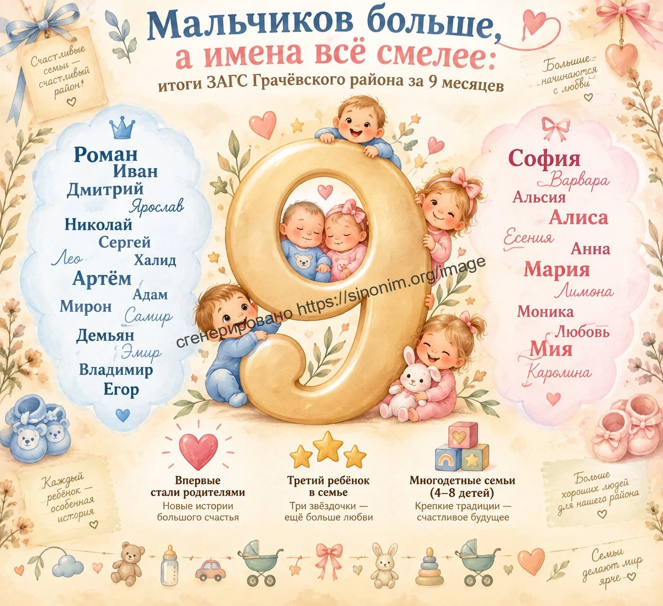 Мальчиков больше, а имена всё смелее: итоги ЗАГС Грачёвского района за 9 месяцев 🎉