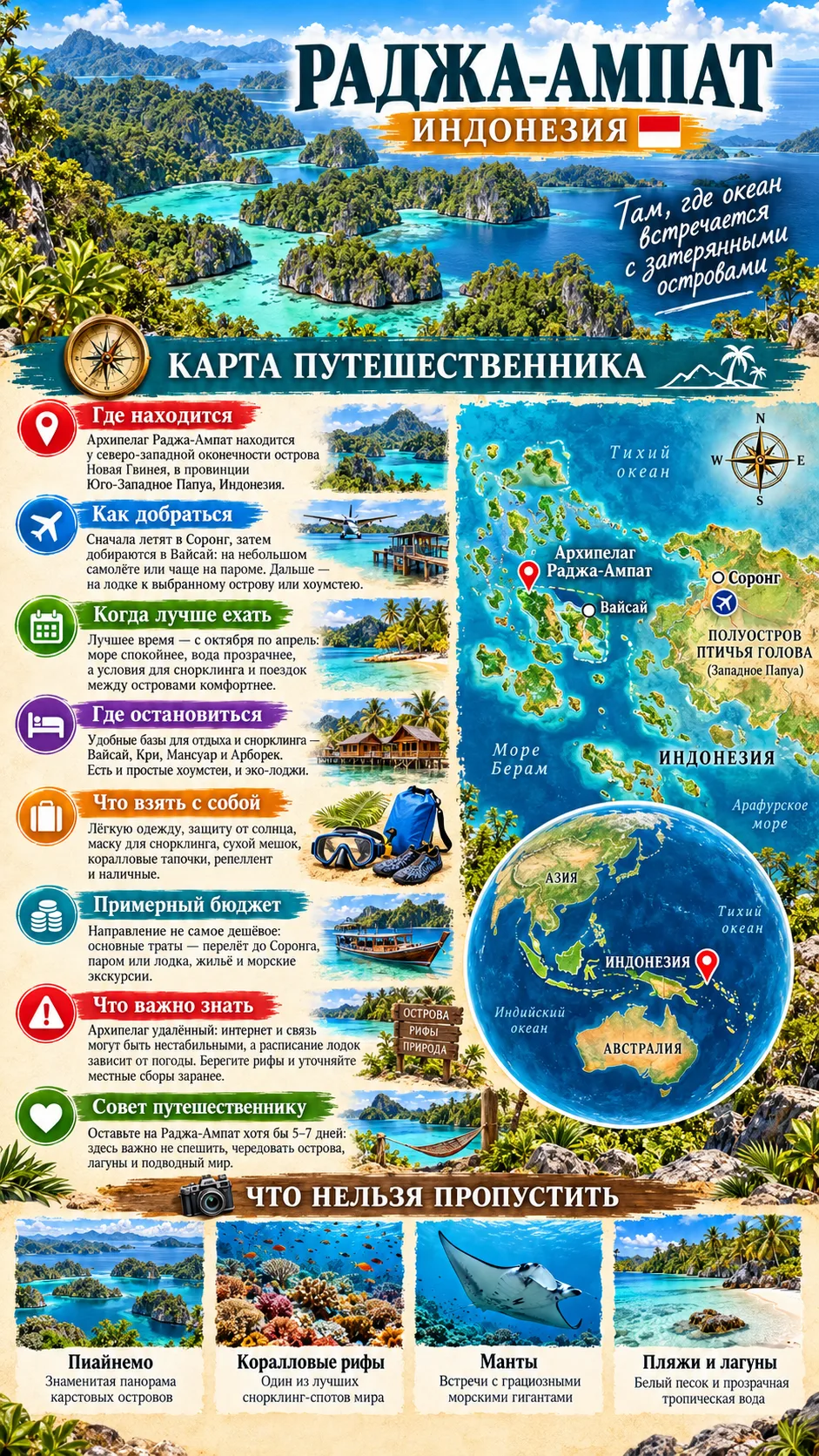 🧭 Раджа-Ампат — архипелаг, где главное приключение начинается на воде