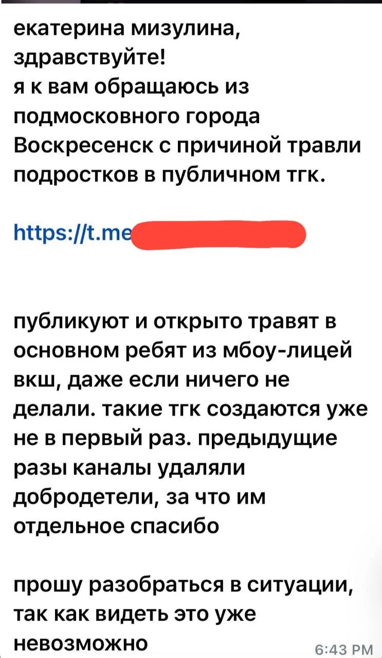 Опять идет много писем по поводу каналов с травлей подростков в разных городах. За удал...