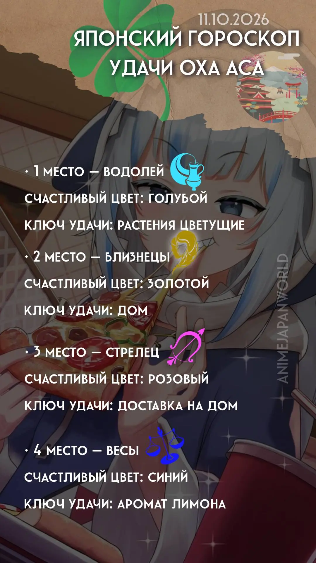 • Японский гороскоп удачи  на сегодня (11.10.2026) 🗾 Всем отличного дня!