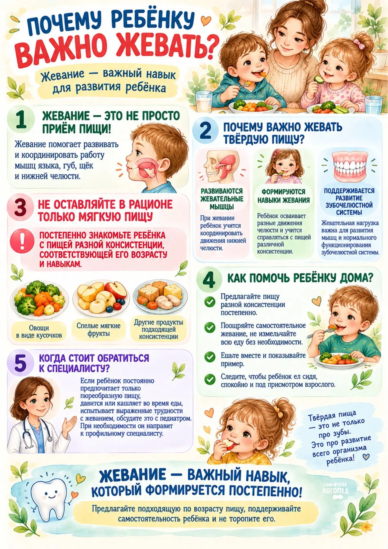🦷 🍏 Сделала две памятки для родителей на тему «Почему ребёнку важно жевать»