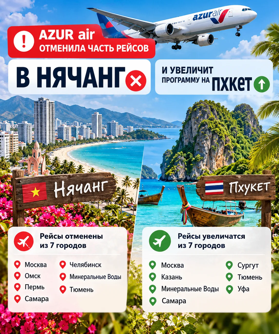 ✈️ AZUR AIR ОТМЕНИЛА ЧАСТЬ РЕЙСОВ В НЯЧАНГ — ЗАТО УВЕЛИЧИТ ПРОГРАММУ НА ПХУКЕТ