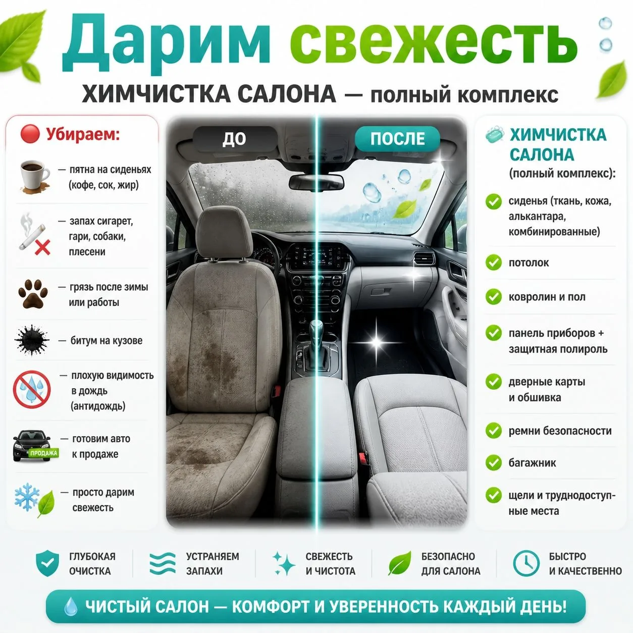 Хотите, чтобы машина сияла как новая — и внутри, и снаружи?