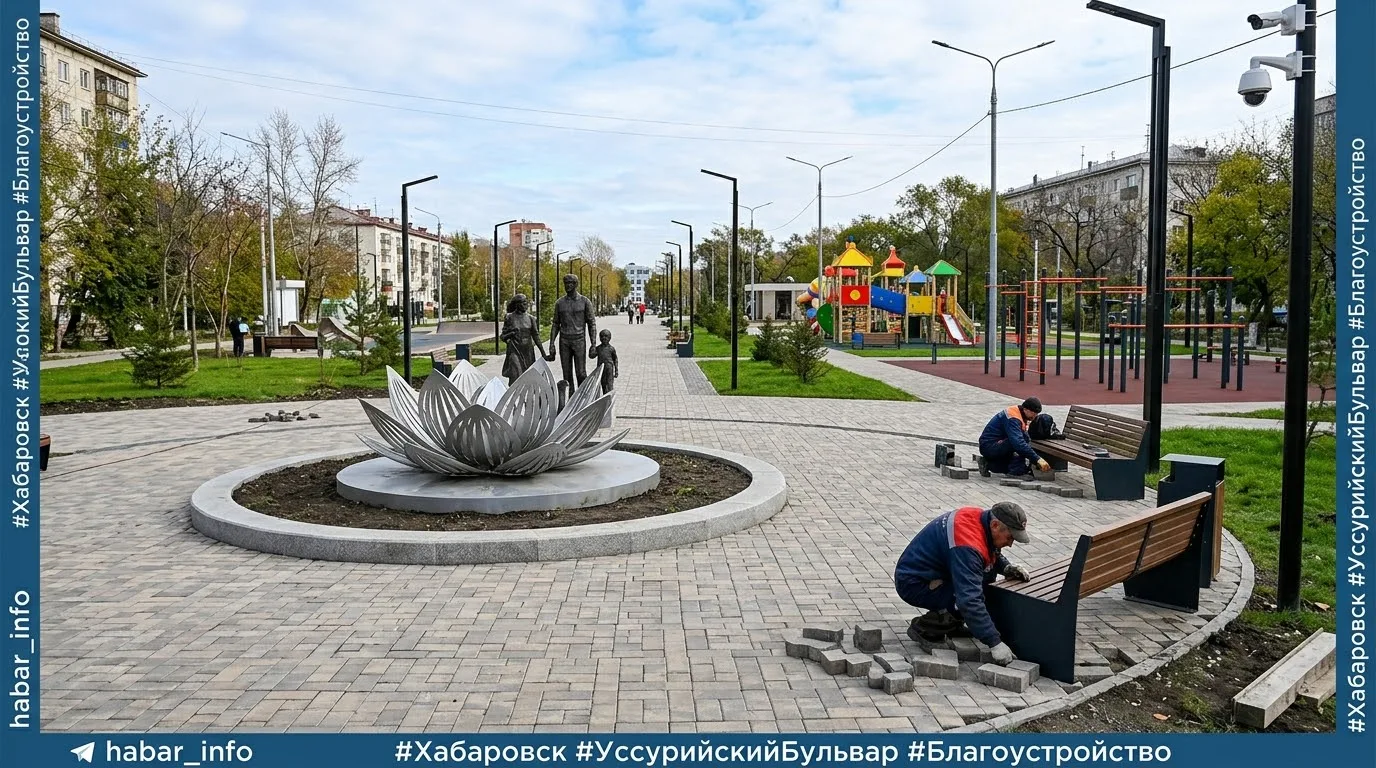 🌳 На Уссурийском бульваре в Хабаровске завершают первый этап обновления