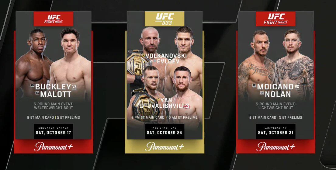 ⚡Расписание турниров #UFC до конца октября.