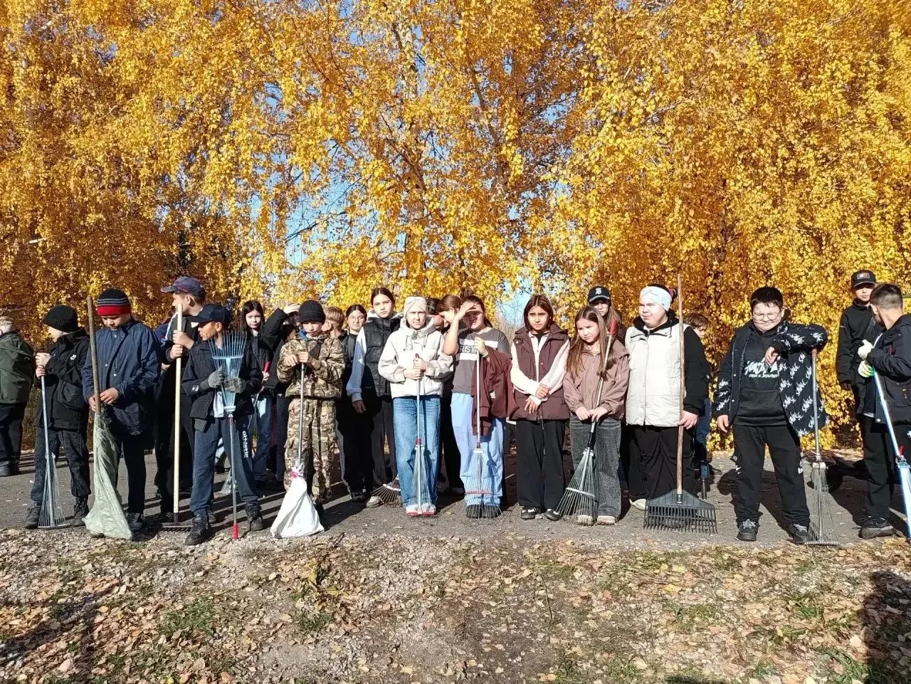 Бакчада көзге эшләрне башкару өчен көннәр матур тора.  Буген 6а (класс  җитәкчесе  Гали...