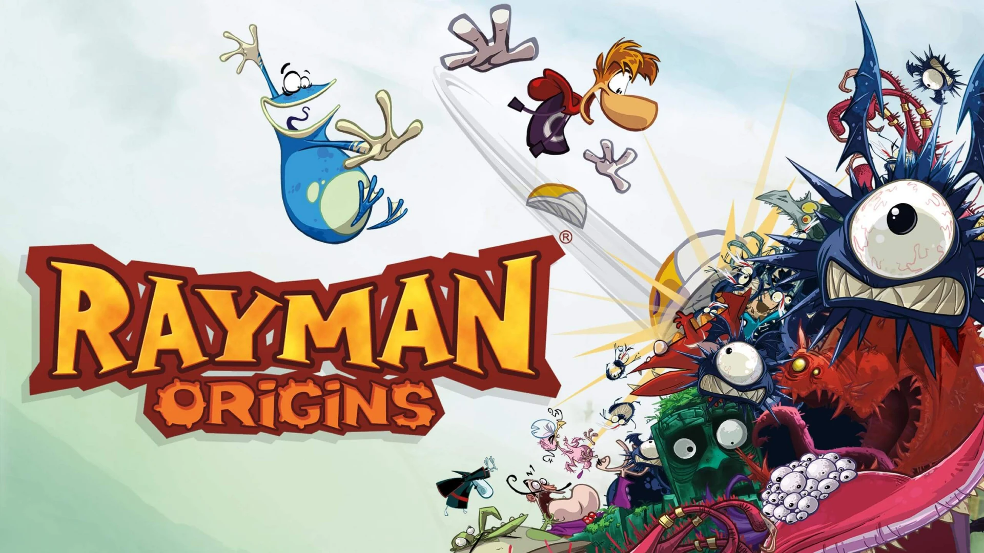✦ Rayman Origins — рисованное приключение с 12 разнообразными локациями, скрытыми путям...