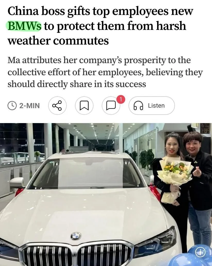 Владелица ресторанов в Китае подарила двум лучшим сотрудницам по новому BMW за $45 тыся...