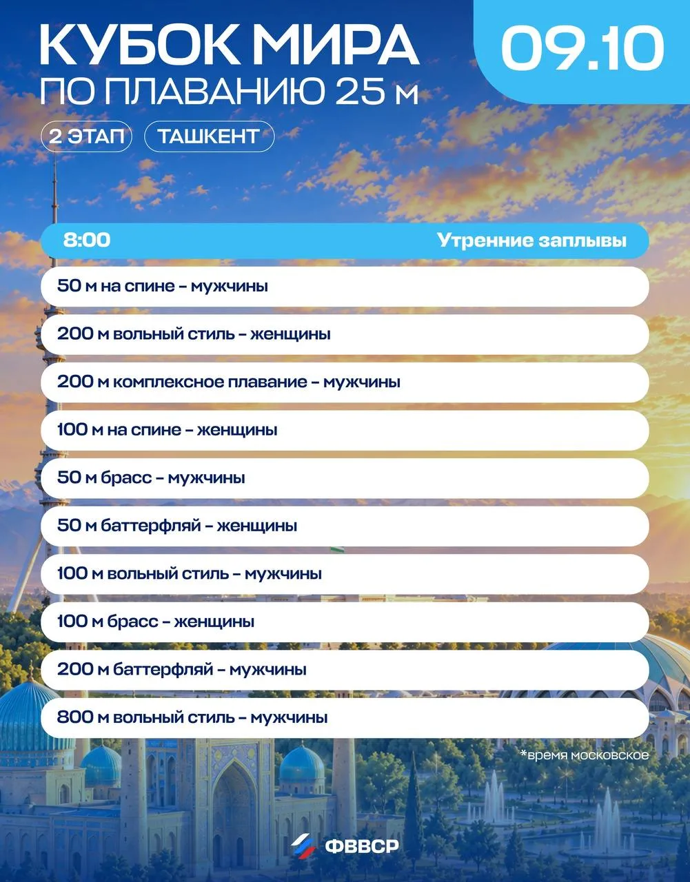 👀 Первое, что сегодня увидят твои глаза — расписание предварительных заплывов на 2 эта...