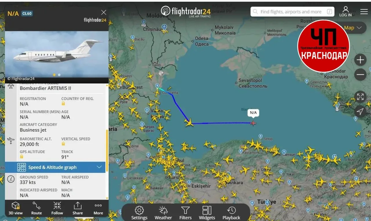 ✈️ Американский самолёт-разведчик направился к побережью Краснодарского края
