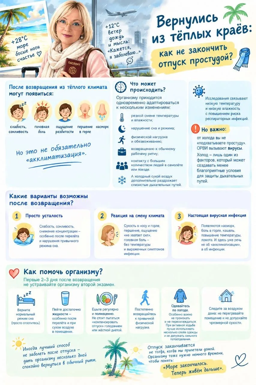 🌴 → 🧣 Вернулись из тёплых краёв: как не закончить отпуск простудой?
