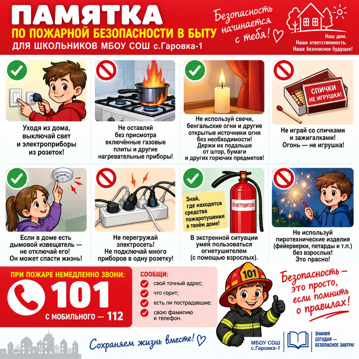 🚒 Огонь — не игрушка! Важные правила для школьников!