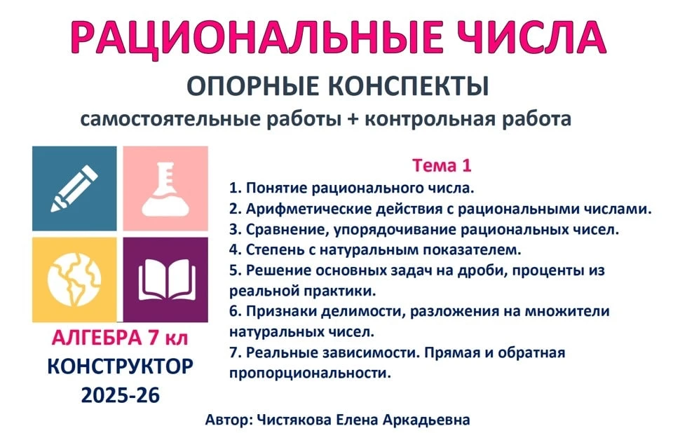 📆На 1-8 учебных неделях ученики 7 класса по Конструктору изучают тему "Рациональные чи...
