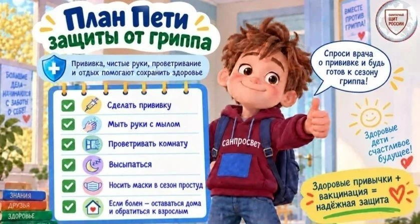 Комикс "Петя Лентяев" - информационный материал по вопросам профилактики гриппа и вакци...