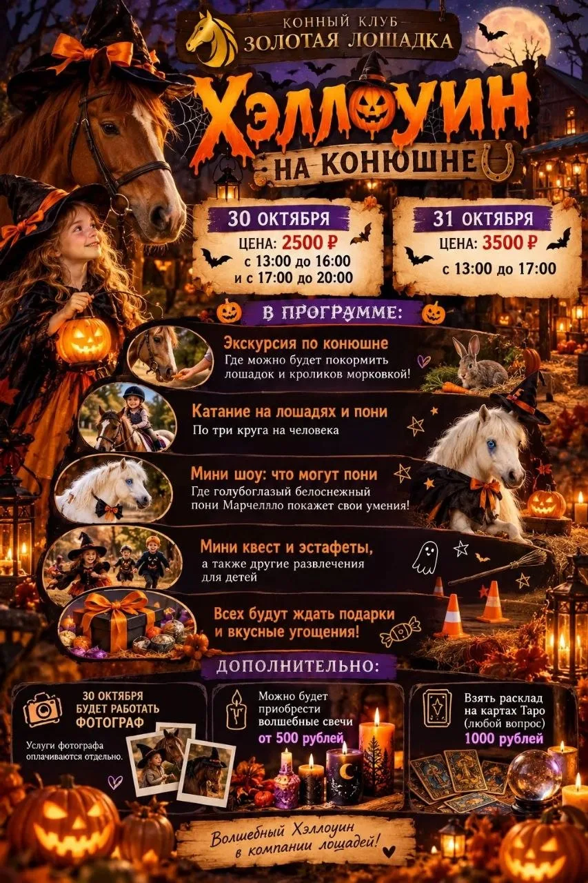 🎃 30 и 31 октября - Хэллоуин на конюшне: магия и веселье! 🎃