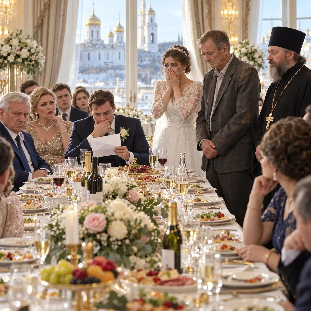 Нищий отец пришёл на свадьбу с батюшкой. Когда жених прочитал письмо…