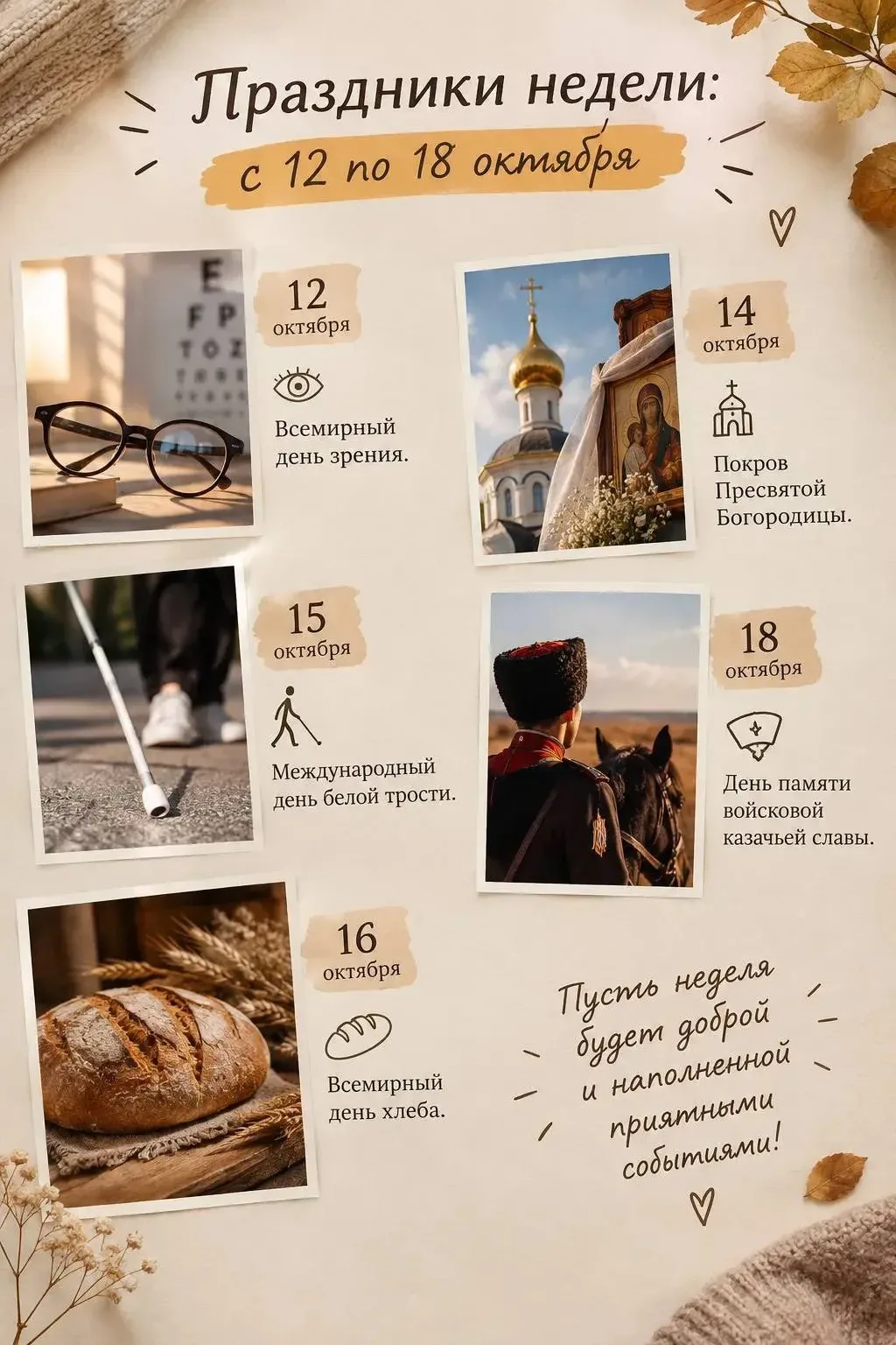🍂 Праздники недели: с 12 по 18 октября